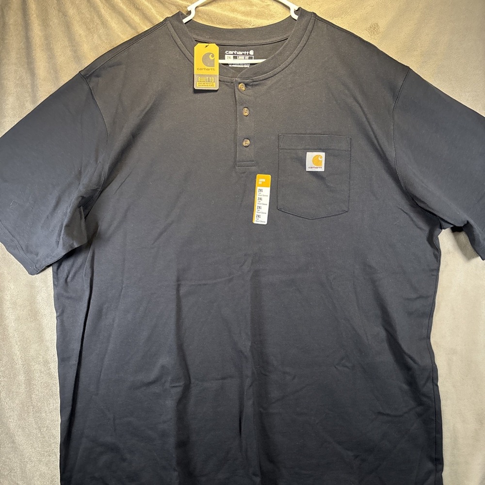 NWT MEN'S BLACK 2XL LOOSE FIT SS HEAVYWEIGHT CARHART HENLEY POCKET T-SHIRT
